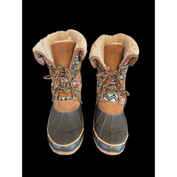 Khombu Women’s Maya Brown Winter Boots Faux Fur Lined Southwest Print Size 8M - Picture 1 of 6